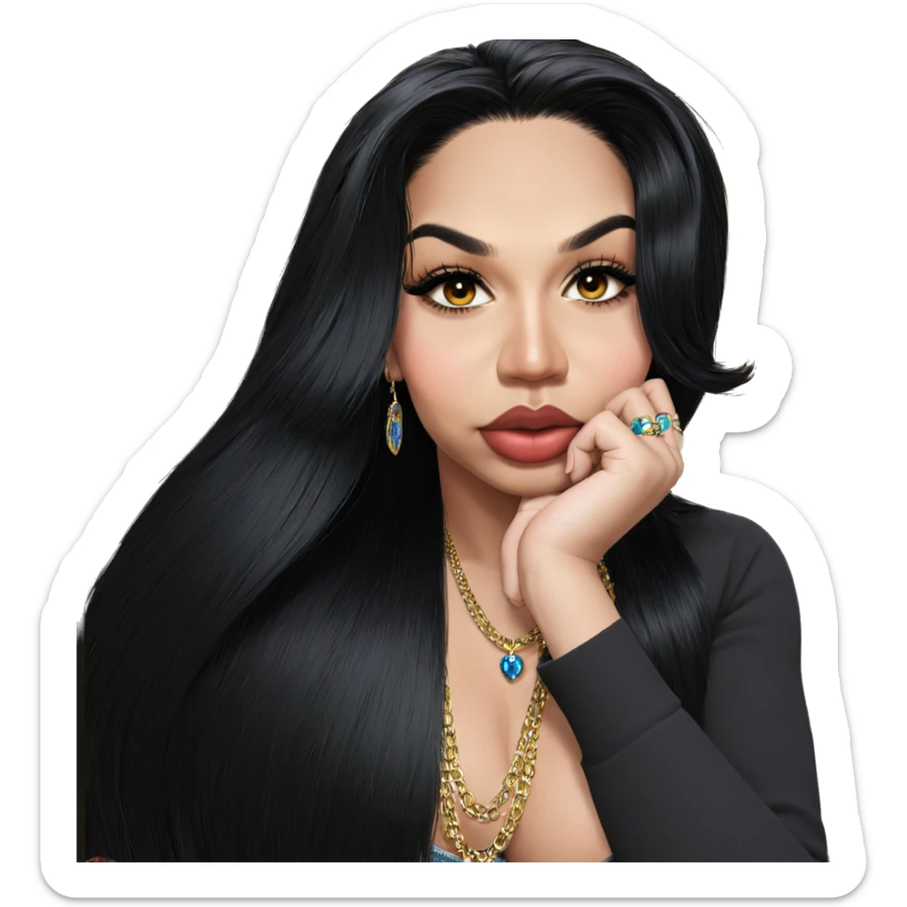 girl with black hair and jewelry sticker