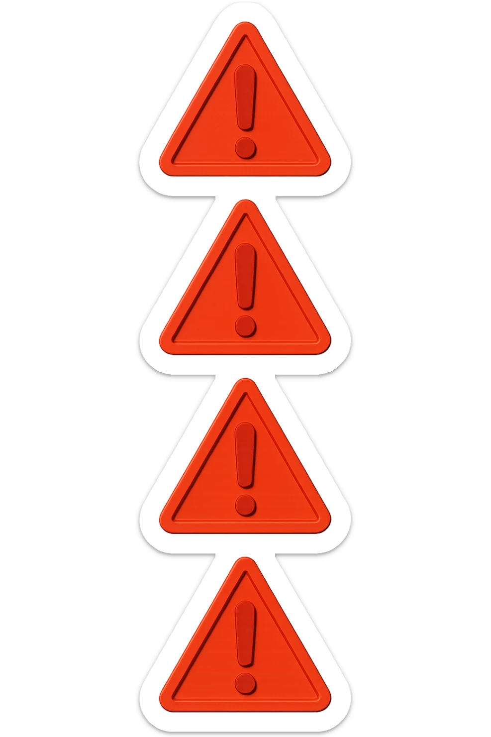 segnali di pericolo con punti esclamativi rossi fluttuano in aria verticalmente isolati su sfondo bianco sticker