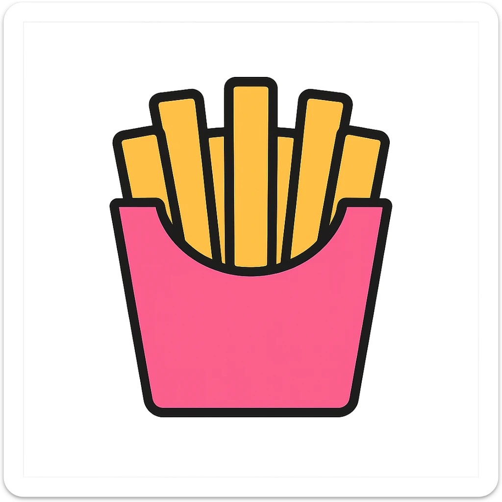pink box of fries, playful and cute, simple icon, bold lines, colorful sticker