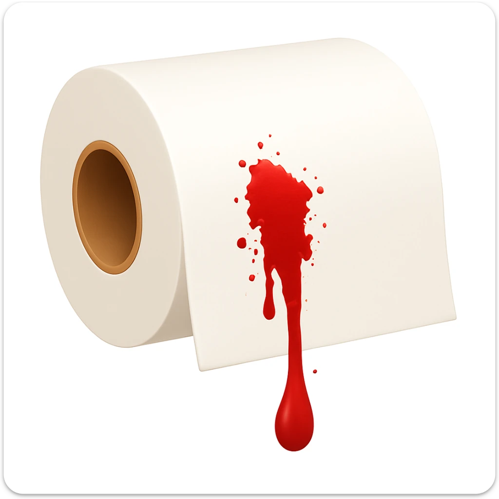 Modify the emoji style image of a toilet paper towel to have a bit more visible blood, but not exaggerated. Keep the emoji style look consistent. sticker