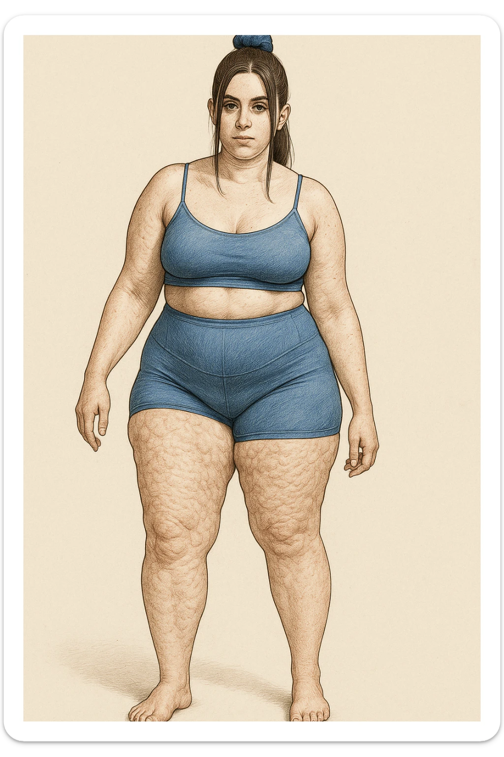 Donna vista anatomicamente con fianchi asimmetrici ed inestetismi come ritenzione e cellulite sticker