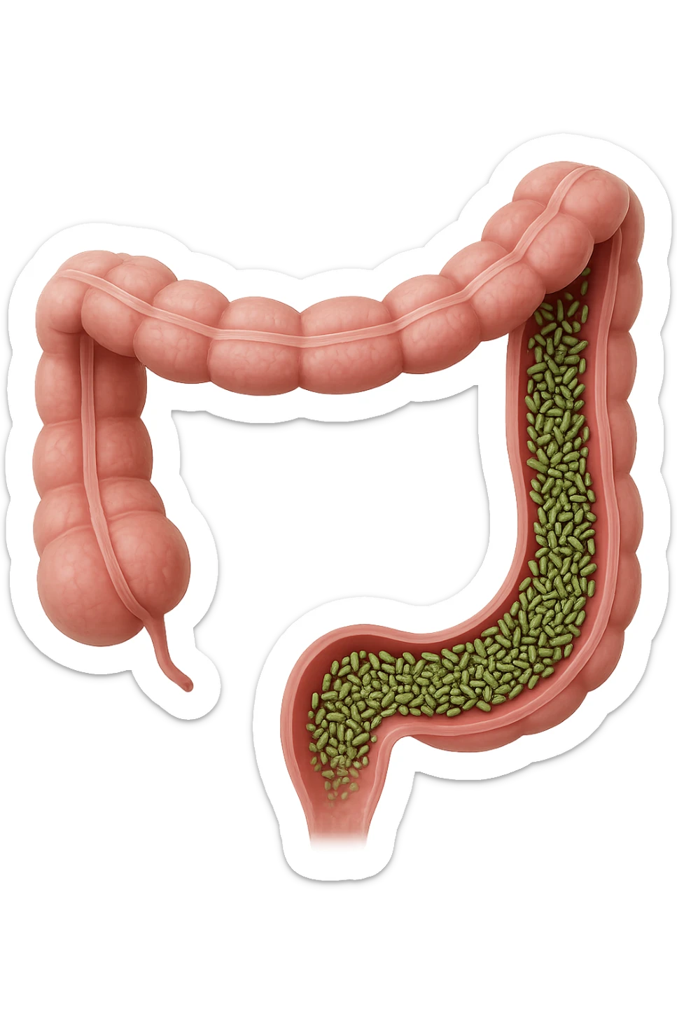 batteri intestinali in un tratto di colon anatomico umano, iperrealistico 4k sticker
