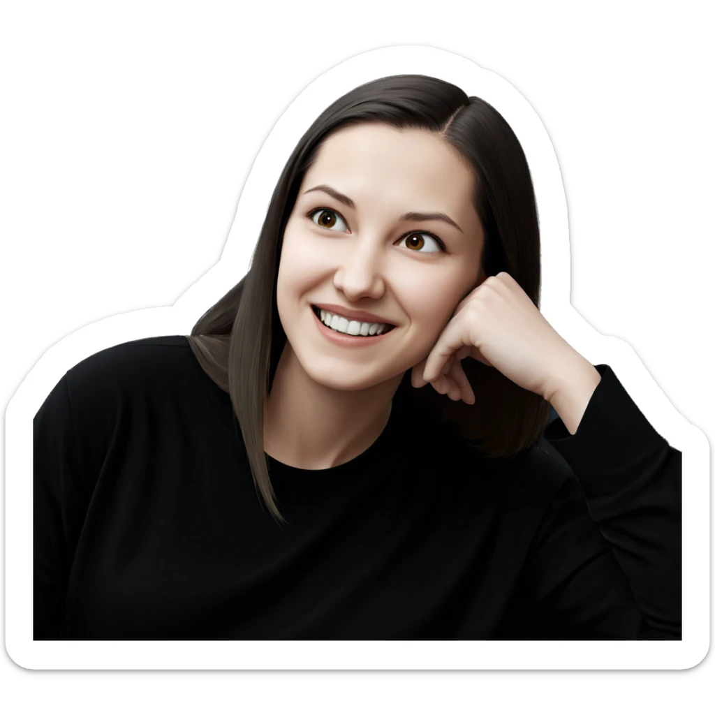 smiling girl in black shirt sticker