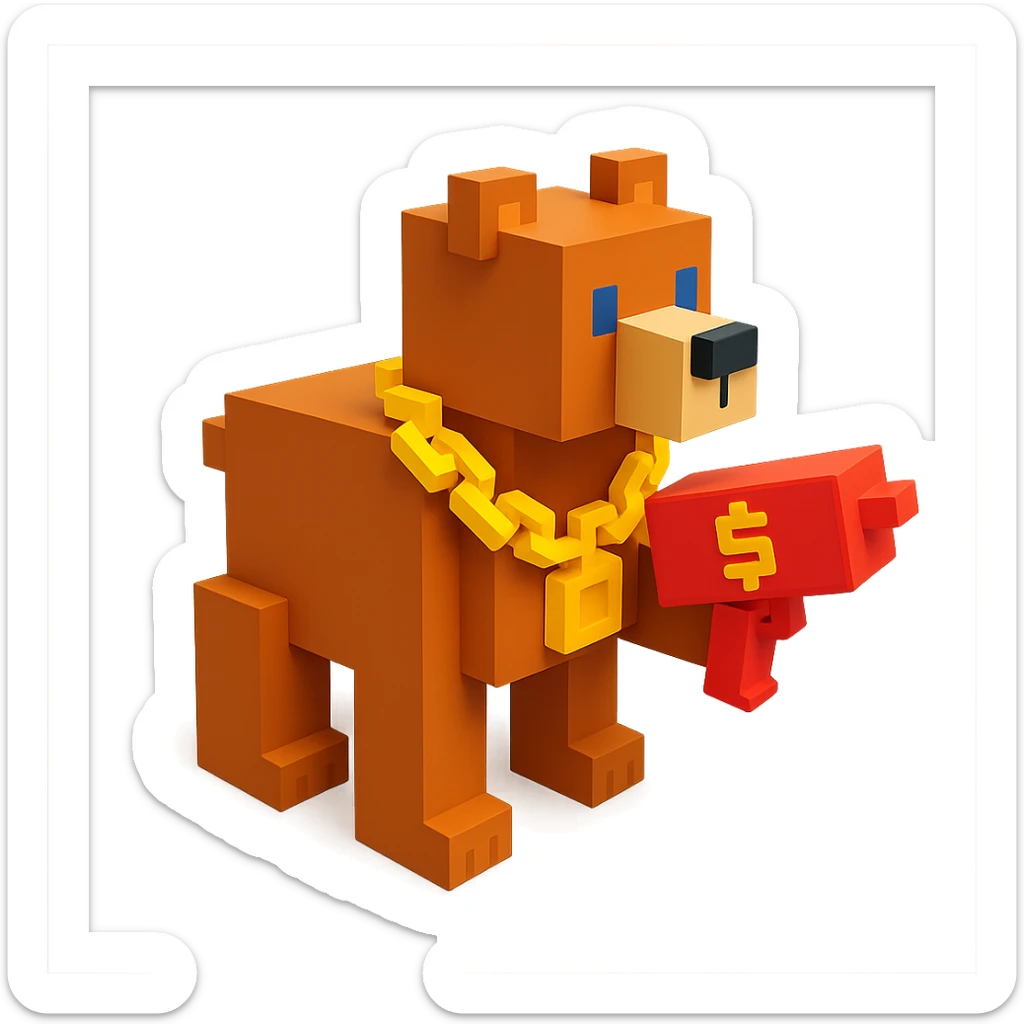 A grizzly bear with a chain and a money gun, facing right sticker