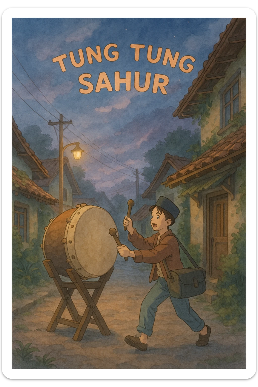 tung tung sahur, ghibli style, soft colors, detailed, atmospheric sticker