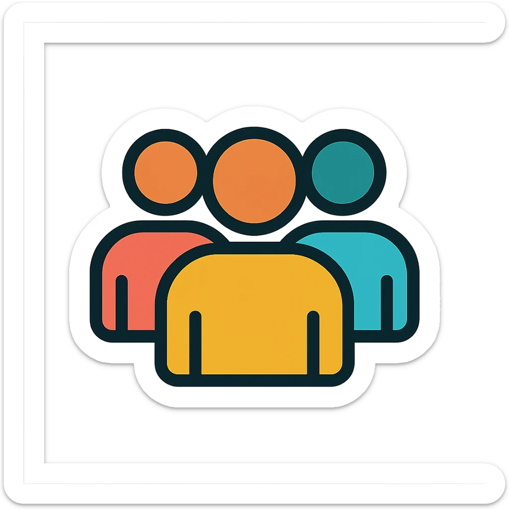 group of people, color outline icon style, black outlines, simple and clear sticker