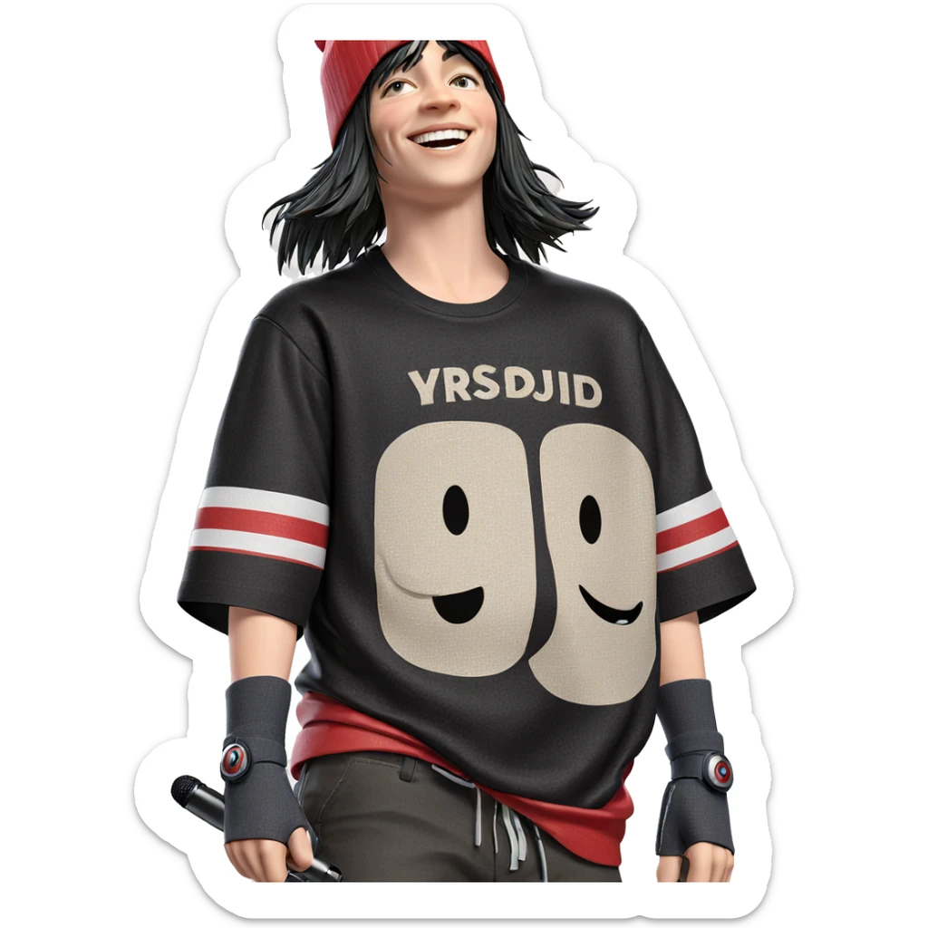 smiling boy with microphone sticker