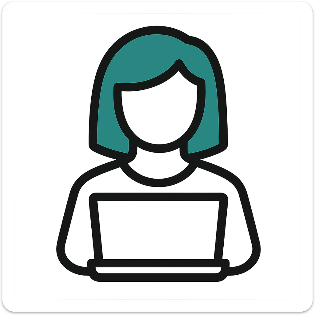 Make the face transparent, clothes as lines only, only the hair is filled in, teal icon style, keep background transparent. sticker