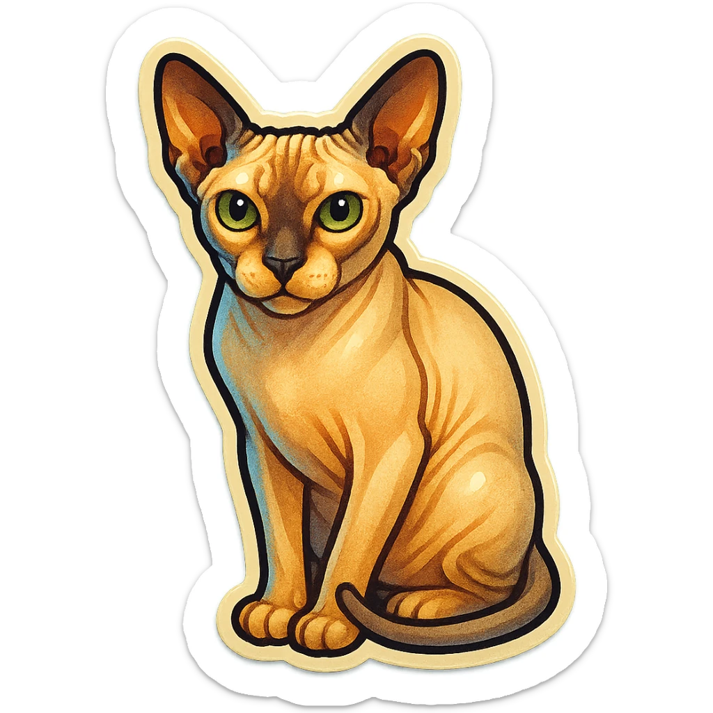Canadian Sphynx cat with coloring as in the photo, sticker style, with a blue background sticker