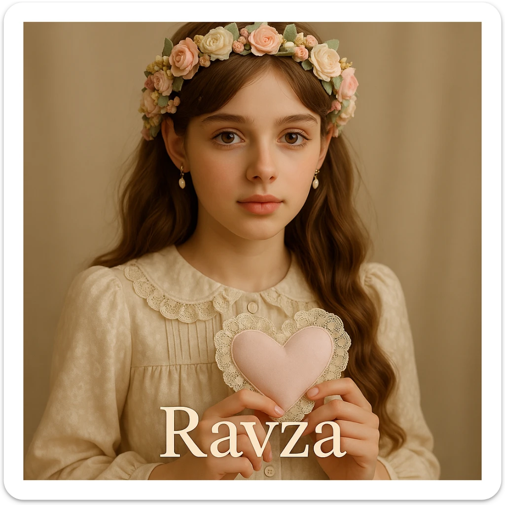 Add a floral headband to the 15 year old girl named Ravza, in a coquette style, keeping soft features and pastel colors. Maintain the original look and softness of the image. sticker