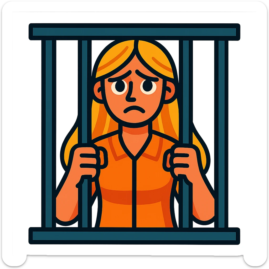 golden girl with long hair in jail, vibrant toon style sticker
