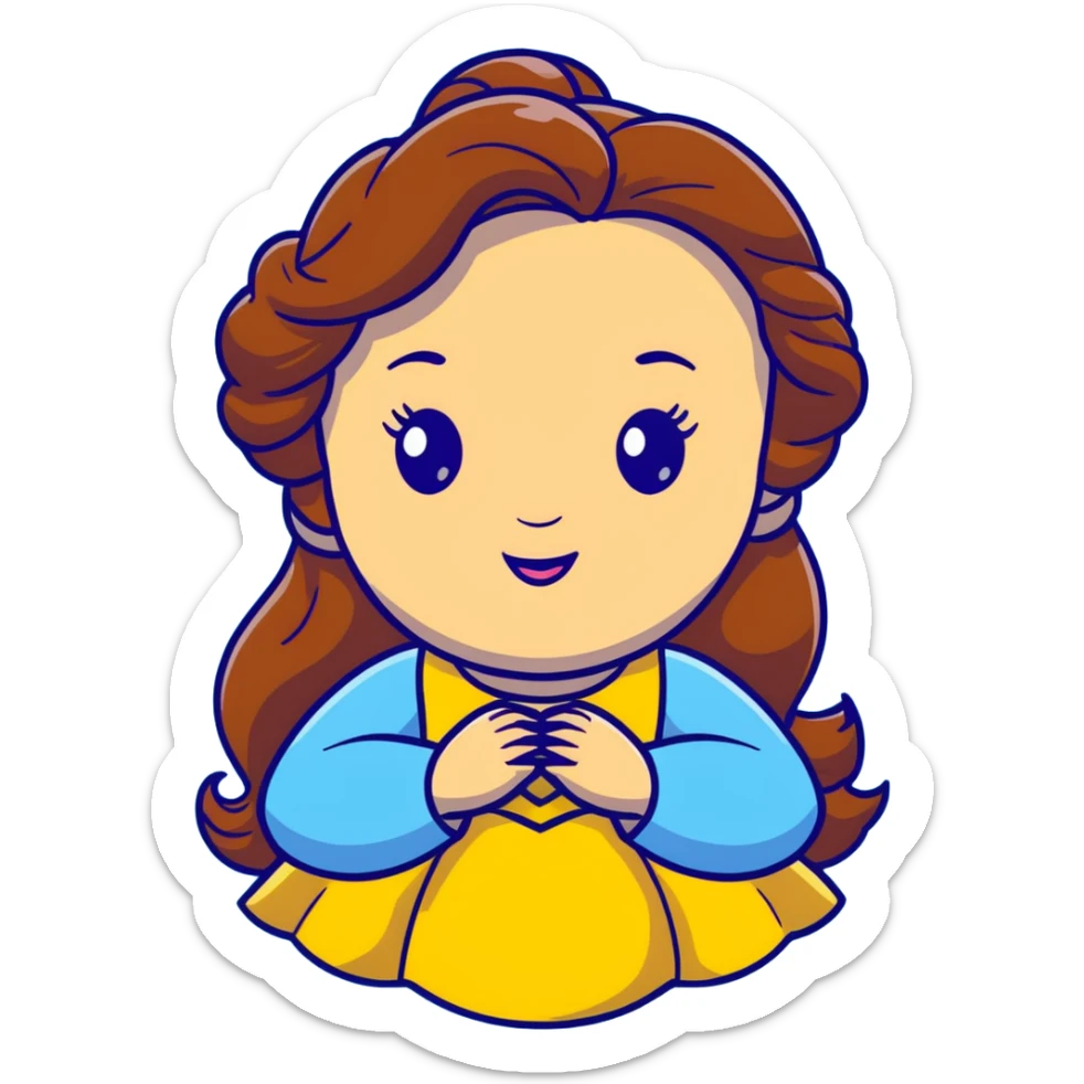 Disney Princess Belle from Beauty and the Beast with brown hair and face with freckles, yellow dress sticker
