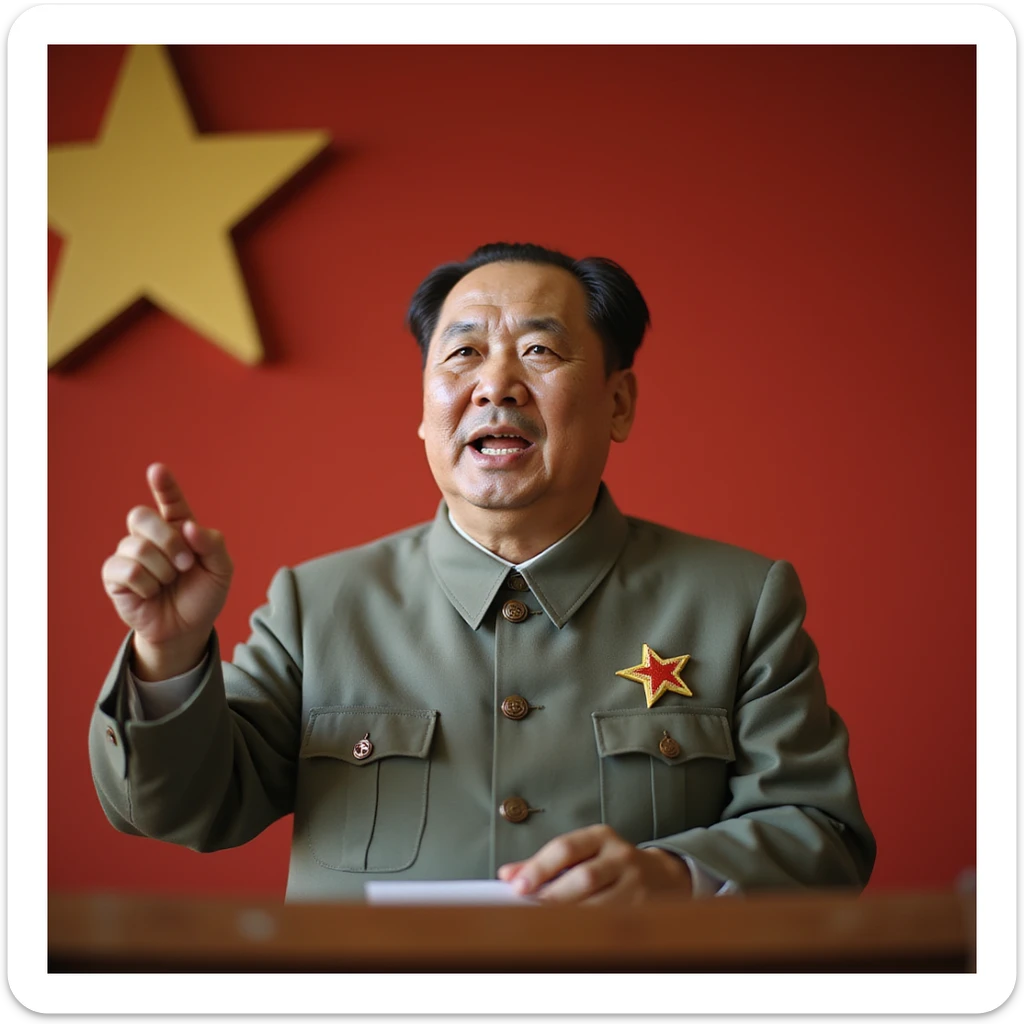 realistic photorealistic image of Mao Zedong as the chairman of the Chinese Communist Party, giving a speech, neutral background sticker