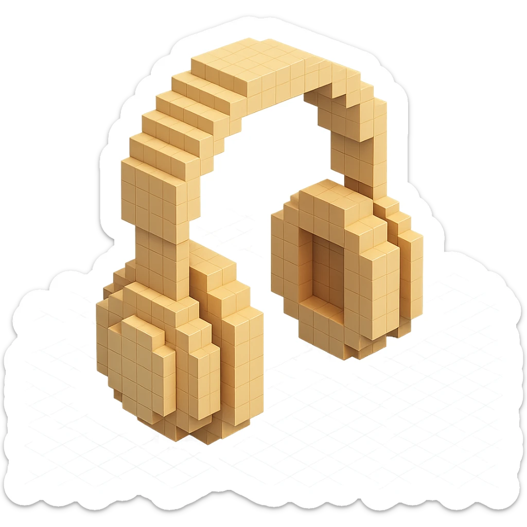 full-size Sony headphones, beige color, isometric view sticker