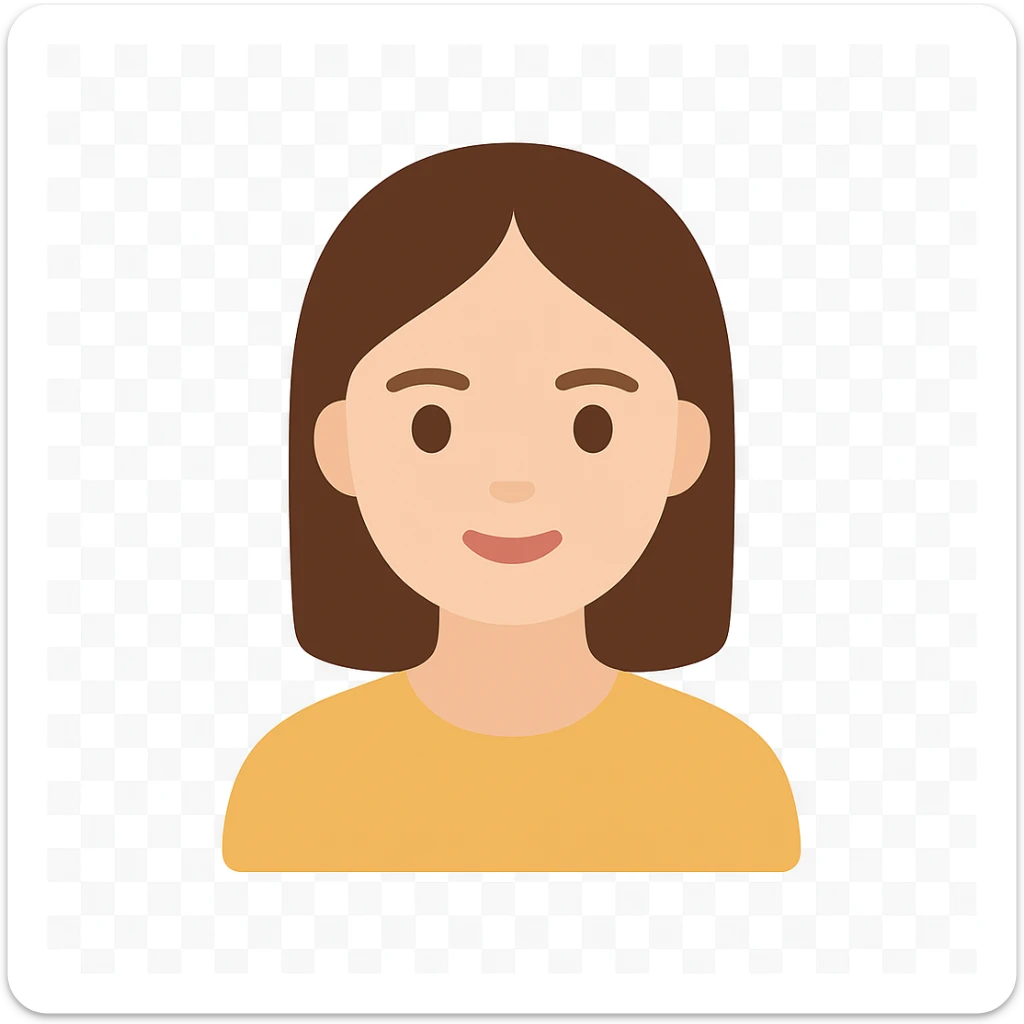 tasteful portrait of a brunette woman, minimal background, clean lines, color illustration sticker