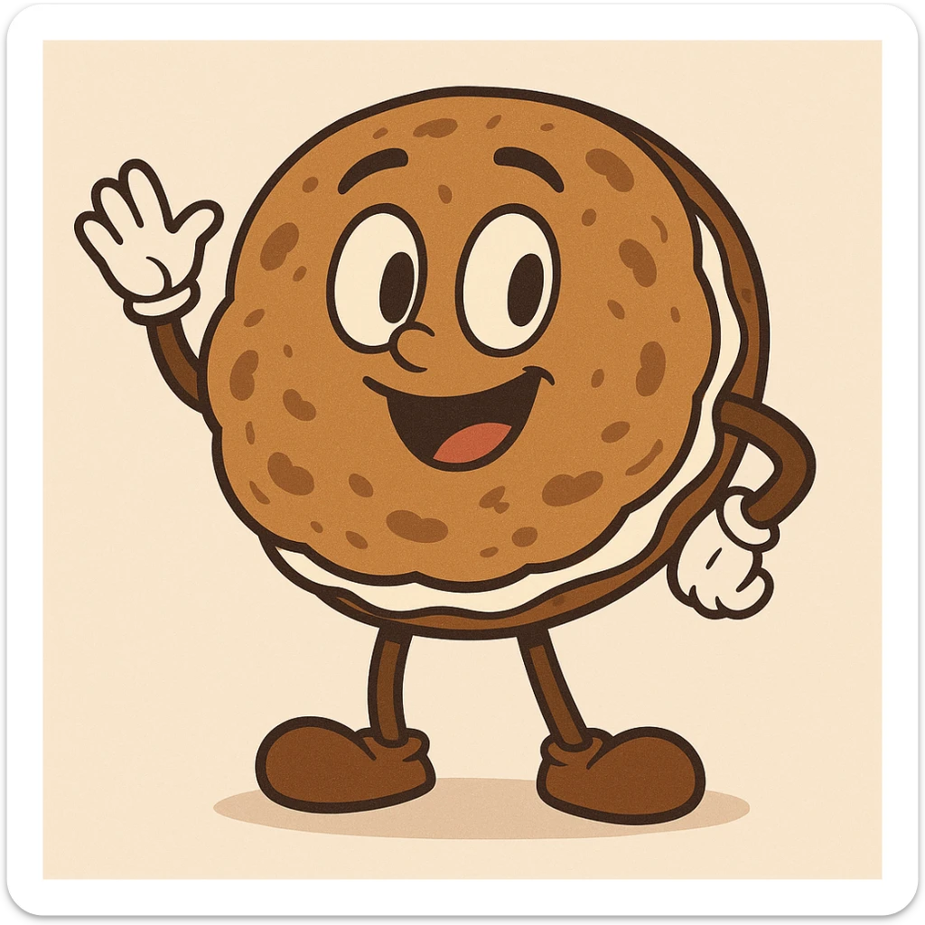 cartoon style illustration of a Little Debbie Oatmeal Creme Pie, cute and appealing sticker