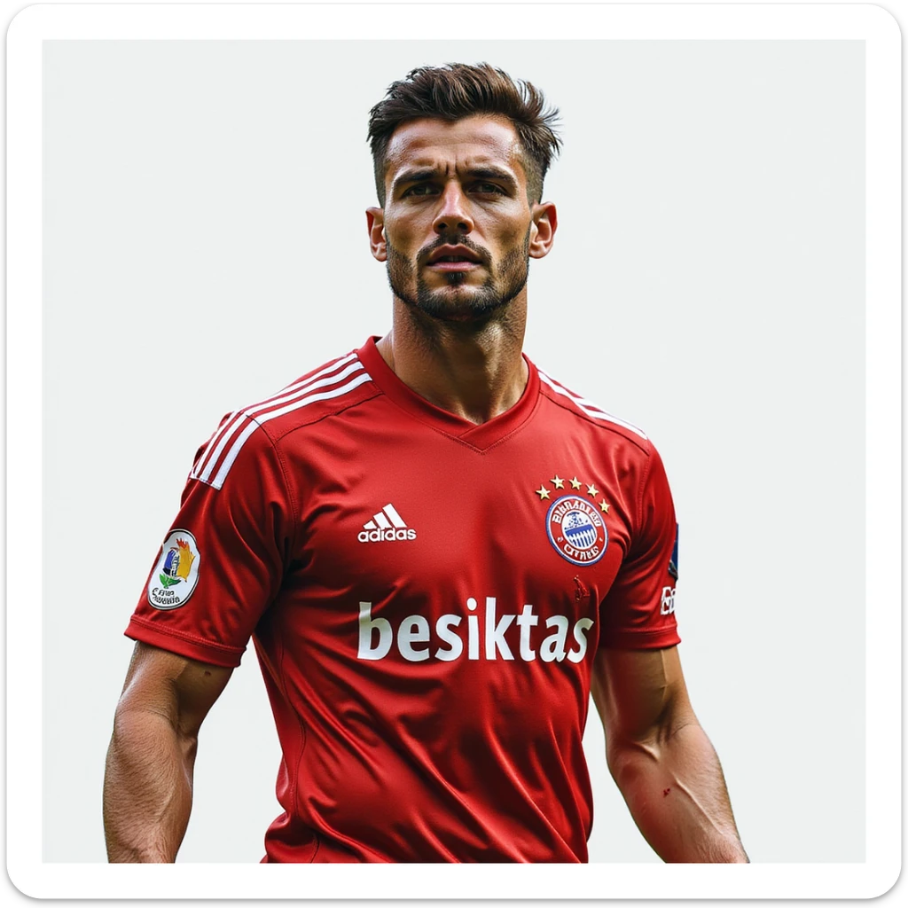 detailed and realistic portrait of a man wearing Beşiktaş jersey, no background sticker