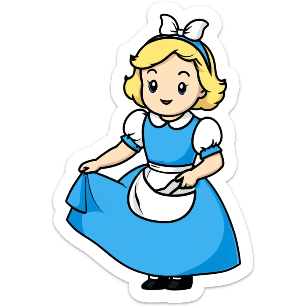 Disney's animated Alice in Wonderland performing a curtsey in her blue dress with white apron sticker