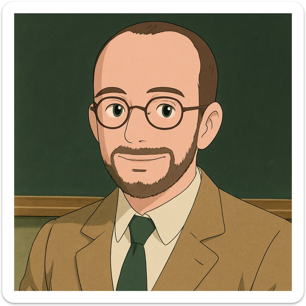 profesor con cabello muy corto, con ligeras entradas, barba muy fina y gafas, piel rosada sticker