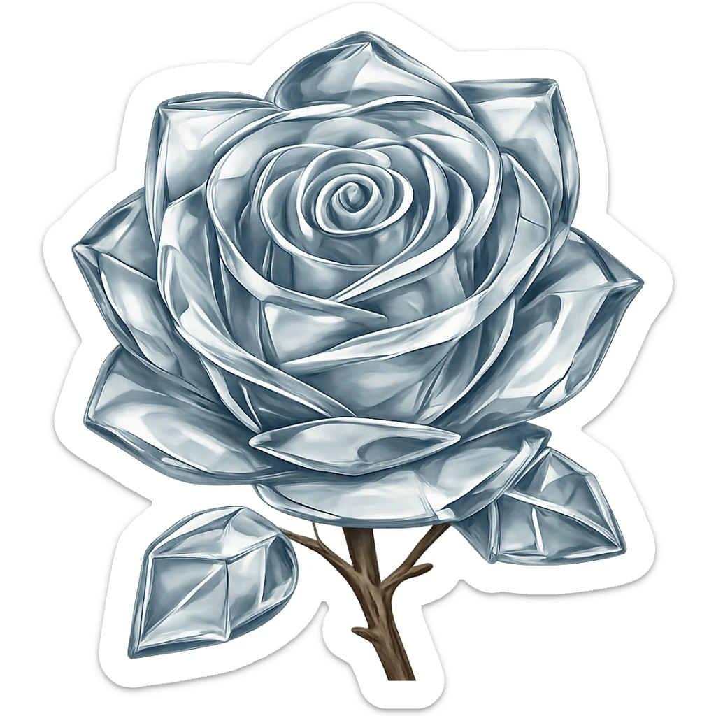 Make the rose made of ice look like glass in the style of emoji, preserving the emoji style and making it transparent and shiny like glass, with no background. sticker