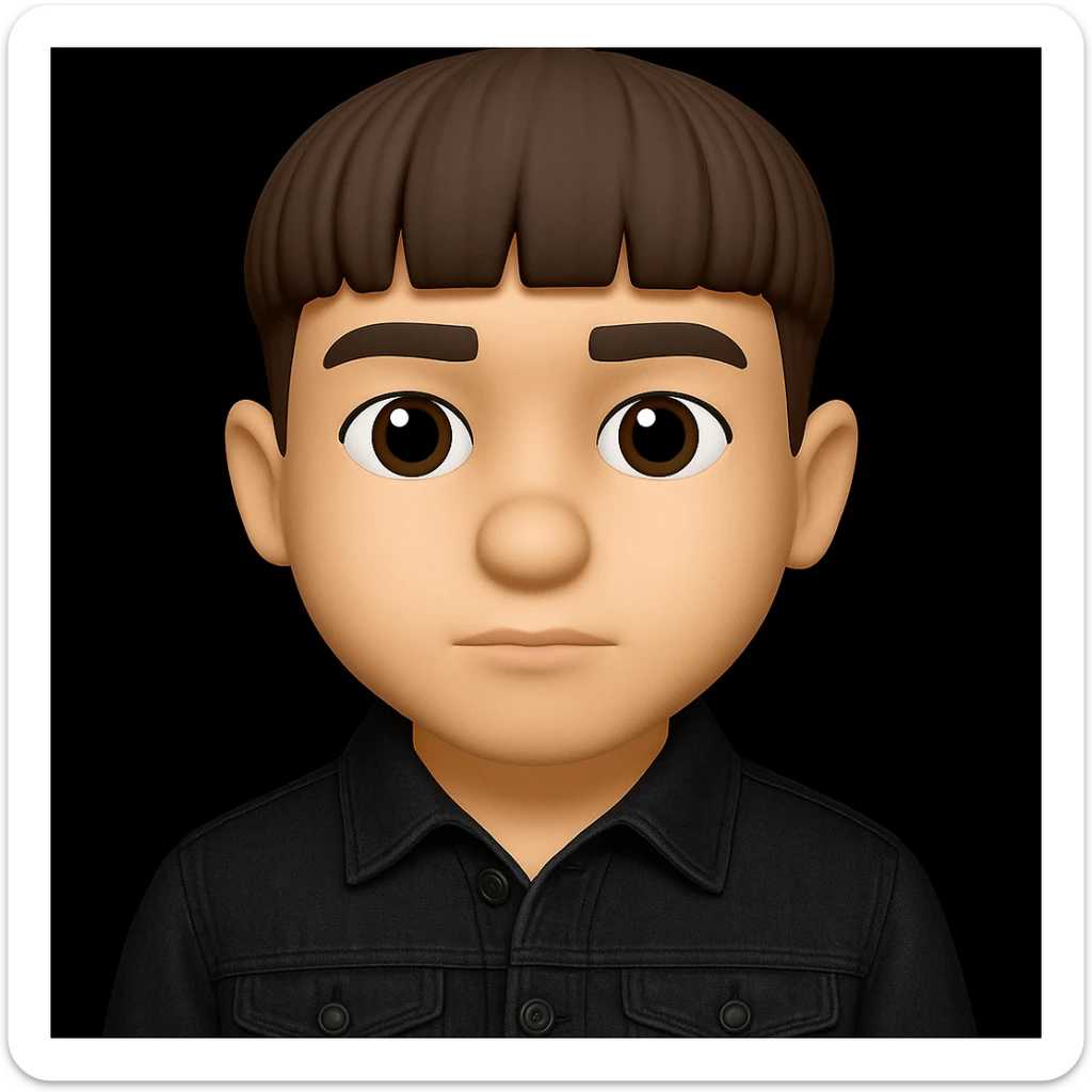 Re-dress the young man in the image wearing a black denim jacket. The original style is 3D Emoji, which does not support text editing, so use the general style editor while preserving the 3D Emoji look and feel. sticker