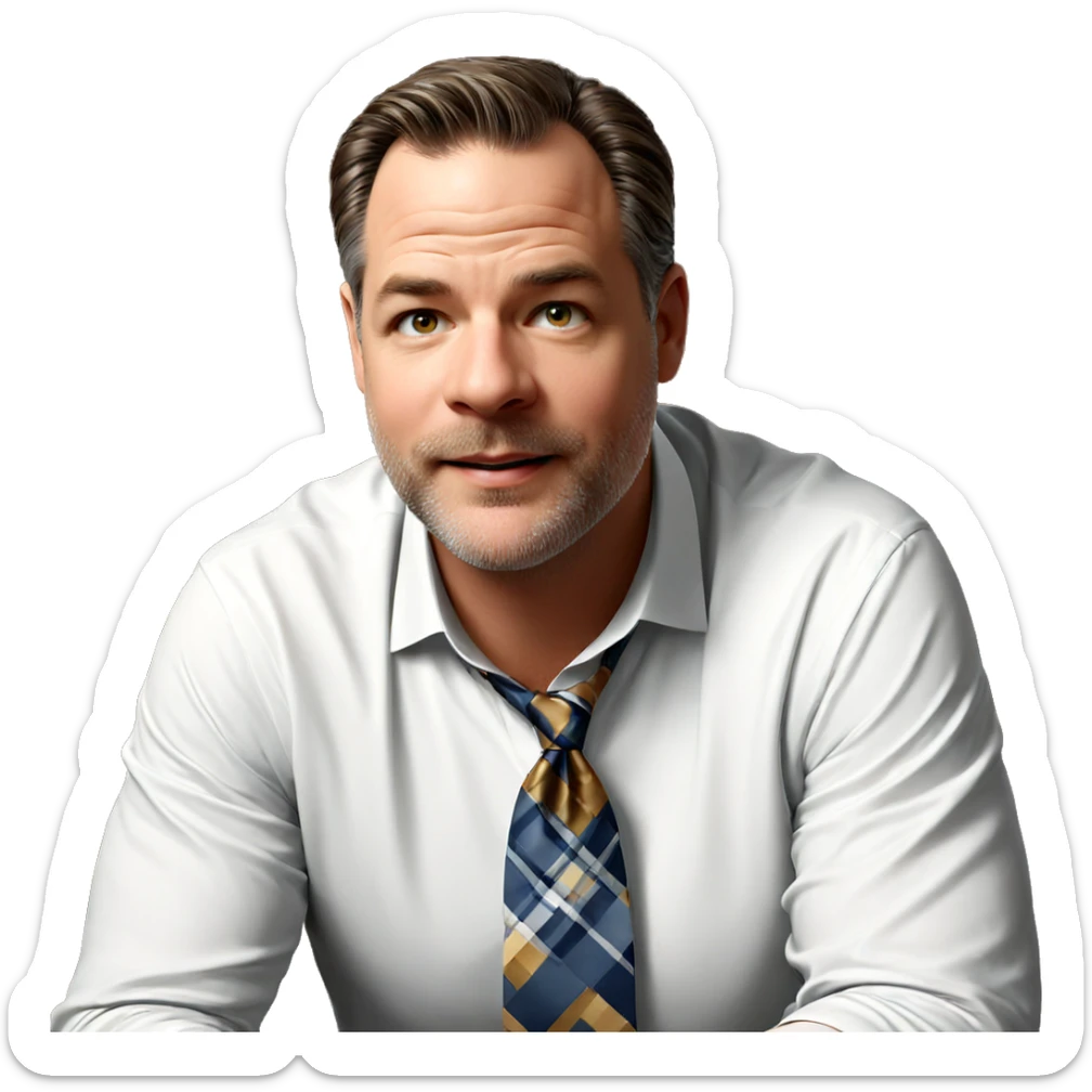 male in white shirt indoors sticker