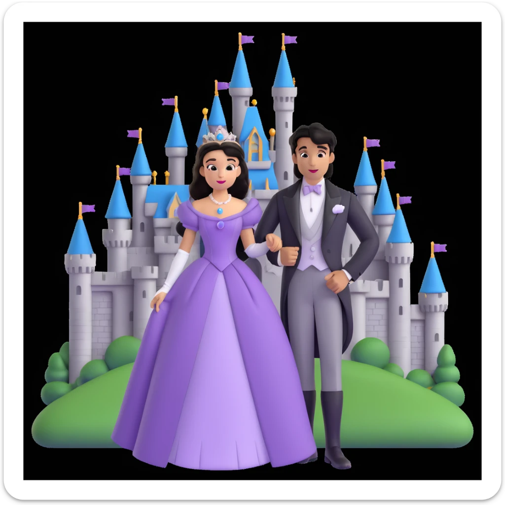 prince and princess Disney dress close up photo in castle background sticker