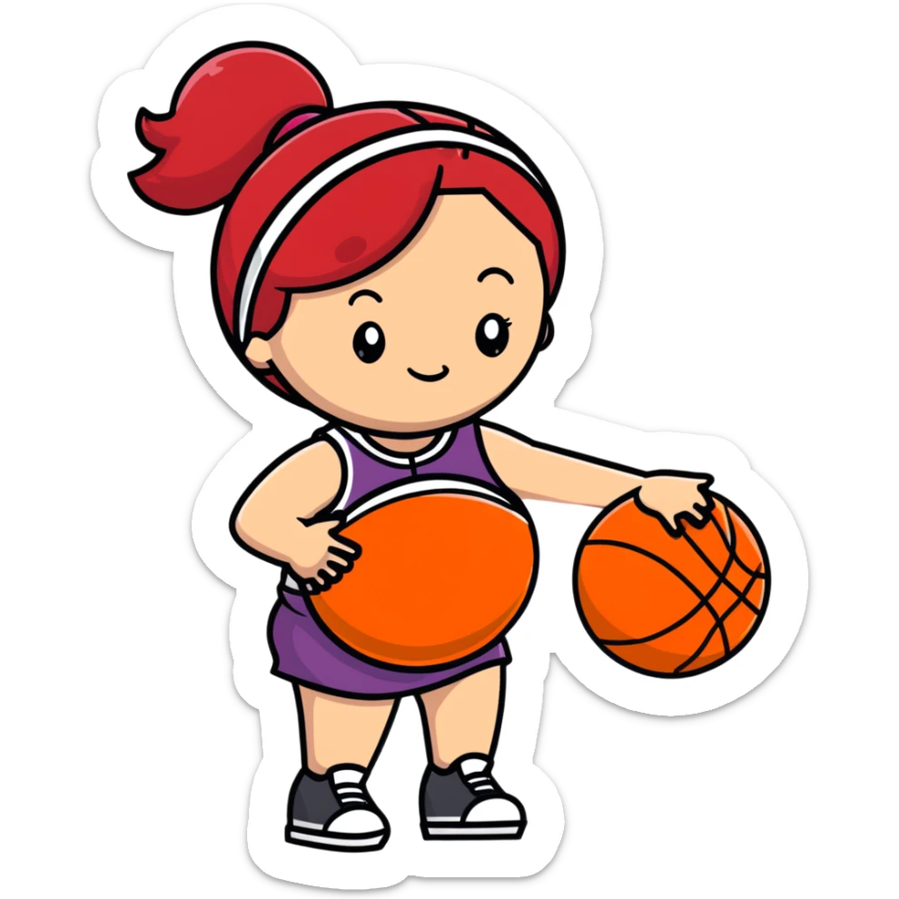 Redheaded girl with a basketball positioned like the pregnant woman emoji, but with a basketball instead of a belly sticker
