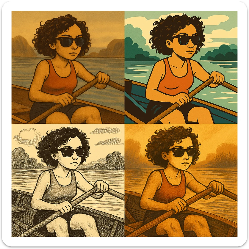 Kıvırcık saçlı, kürek çeken kızın güneş gözlüğü takmasını sağla sticker