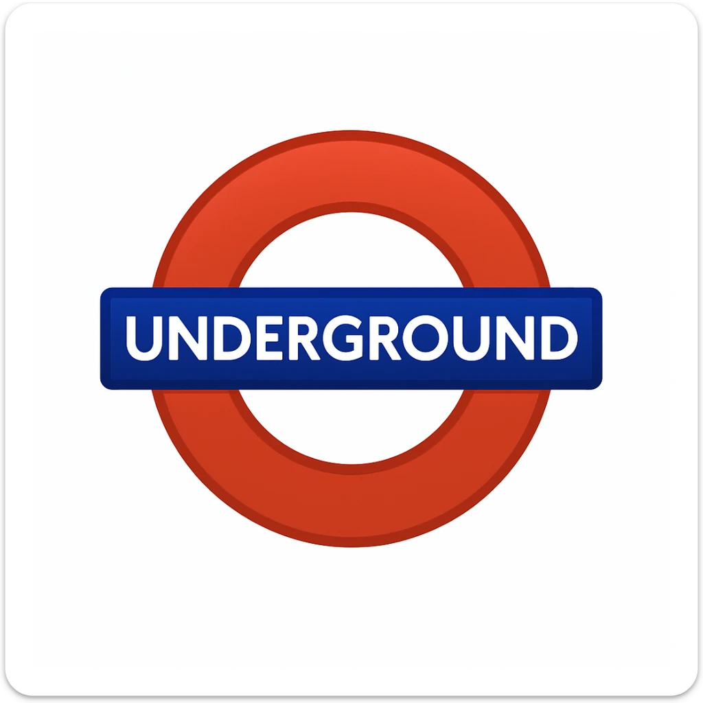Create a simple and iconic emoji of the London Underground sign, featuring the red circle and blue bar with the word 'UNDERGROUND' clearly visible, in a clean emoji style. sticker