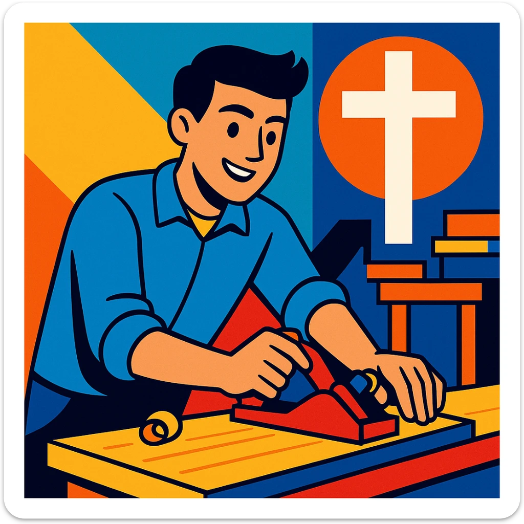 modern Christian vocational animation inspired by Brother Gabriel Taborin, contemporary style, elements of faith, youth, dynamism, vivid colors, integrated Christian symbol sticker
