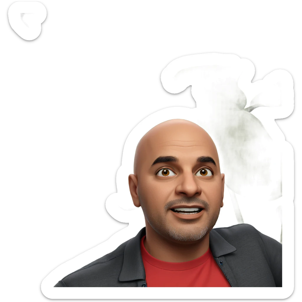 bald man in red shirt sticker