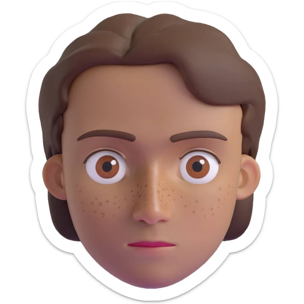 Polish man with medium length brown hair and freckles around his left eye sticker