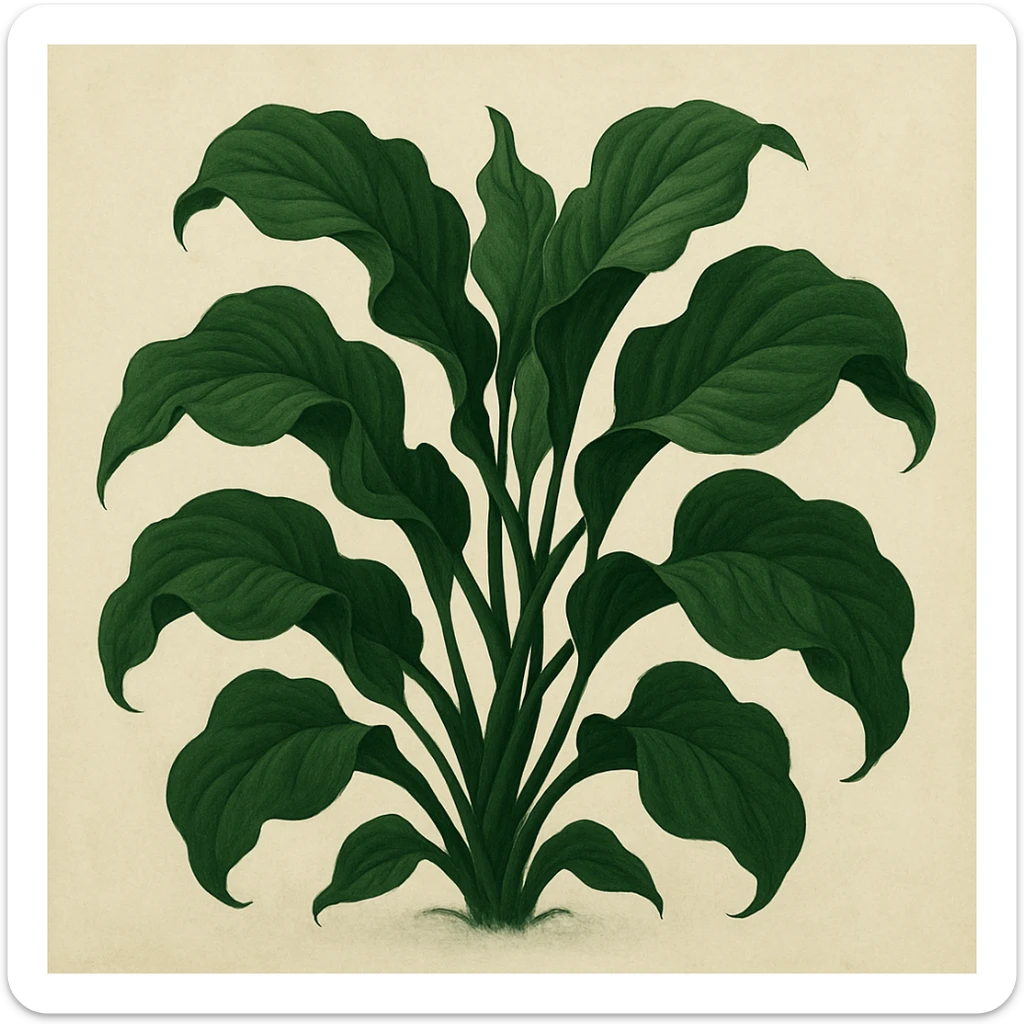 dark green organic plant with natural flowing shapes, lush leaves, no pot, minimal background sticker