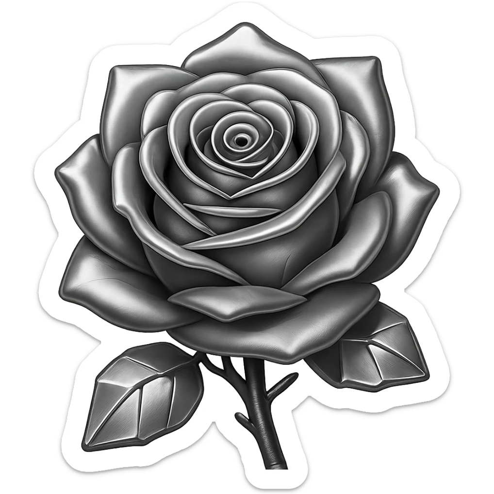 Make the rose made of ice metallic in a style that resembles emoji style, with no background. sticker
