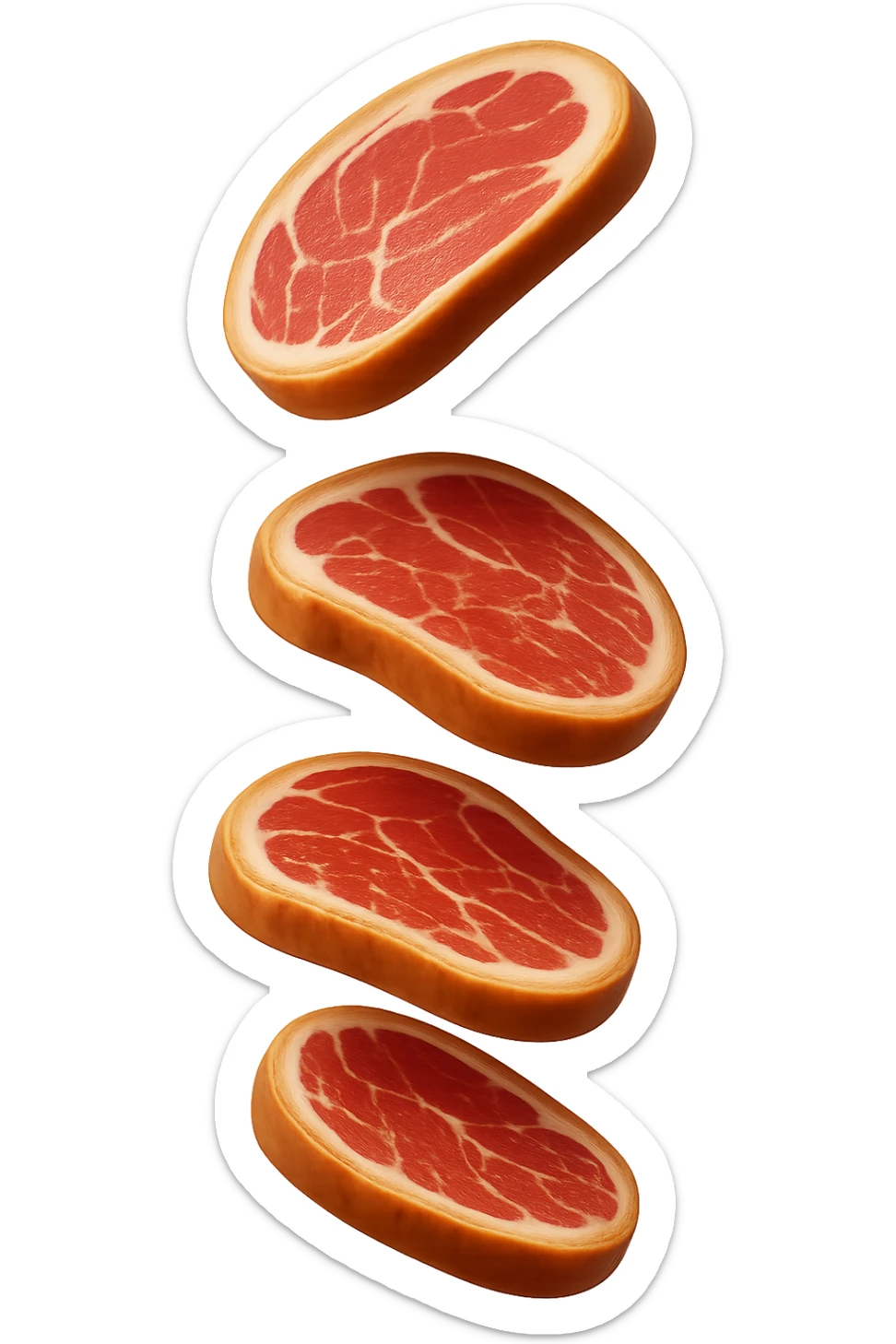emoji stile iphone in 3d di fette di carne che cadono verticalmente dall'alto, iperrealistico 4k sticker