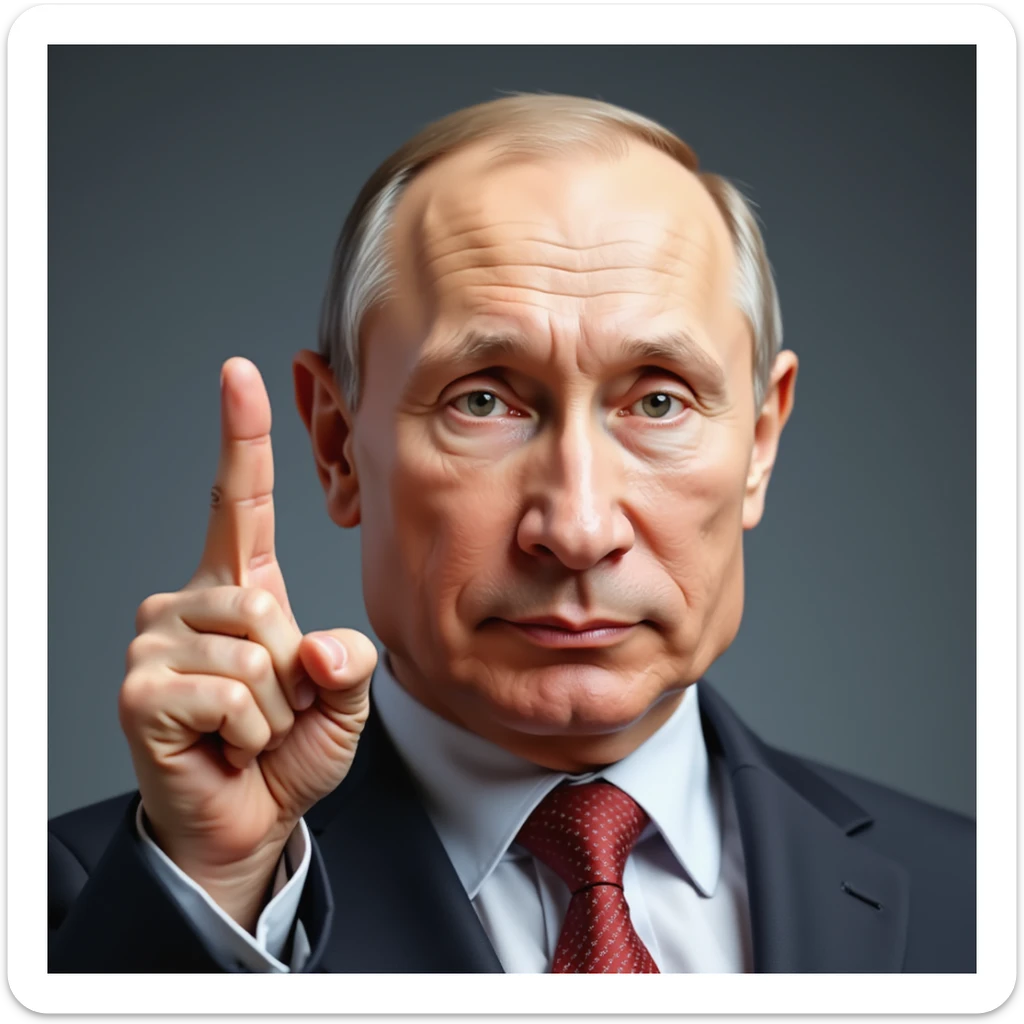 super realistic photorealistic emoji of Vladimir Putin showing the middle finger in a clear 'fuck you' gesture, detailed facial expression, no text sticker