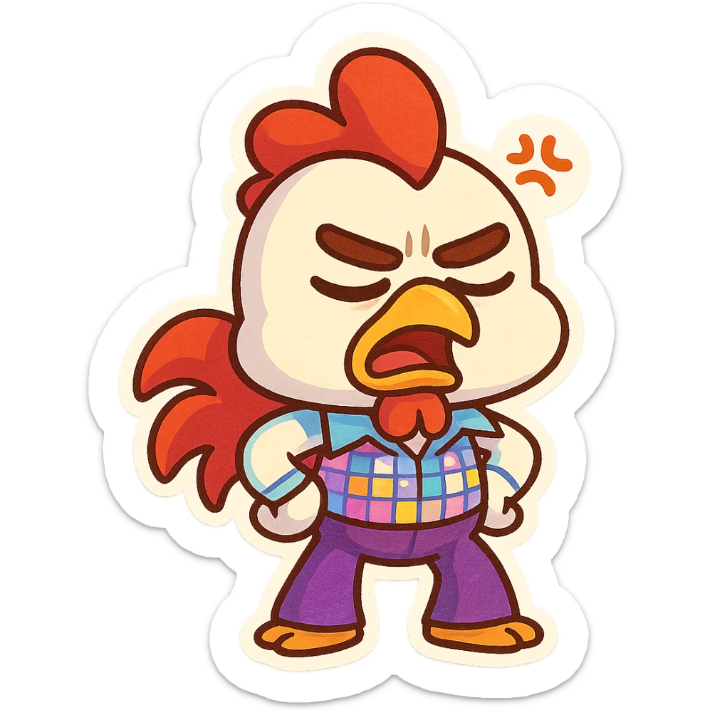 Coq disco qui perd patience en style cartoons enfant style gumball  sticker