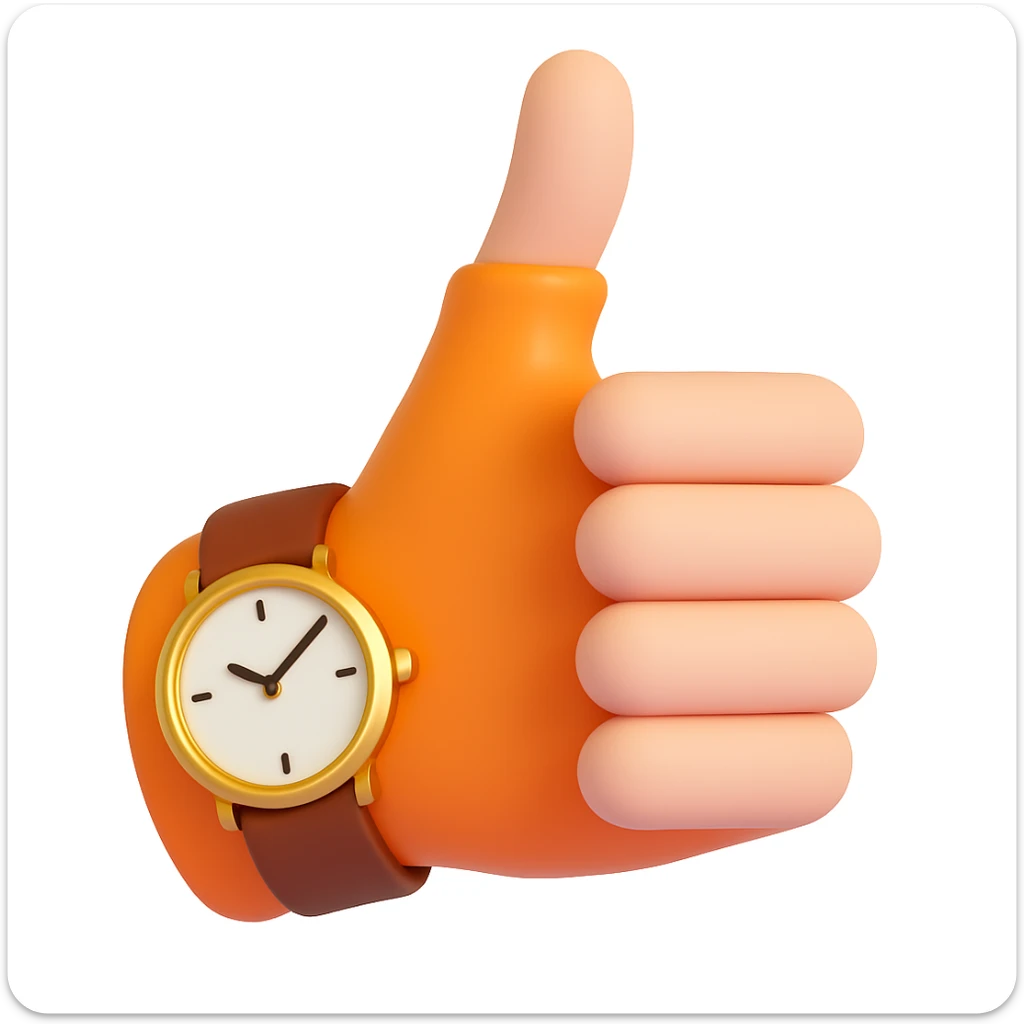 Make the thumbs up emoji wear a wristwatch in a style similar to 3d-emoji sticker
