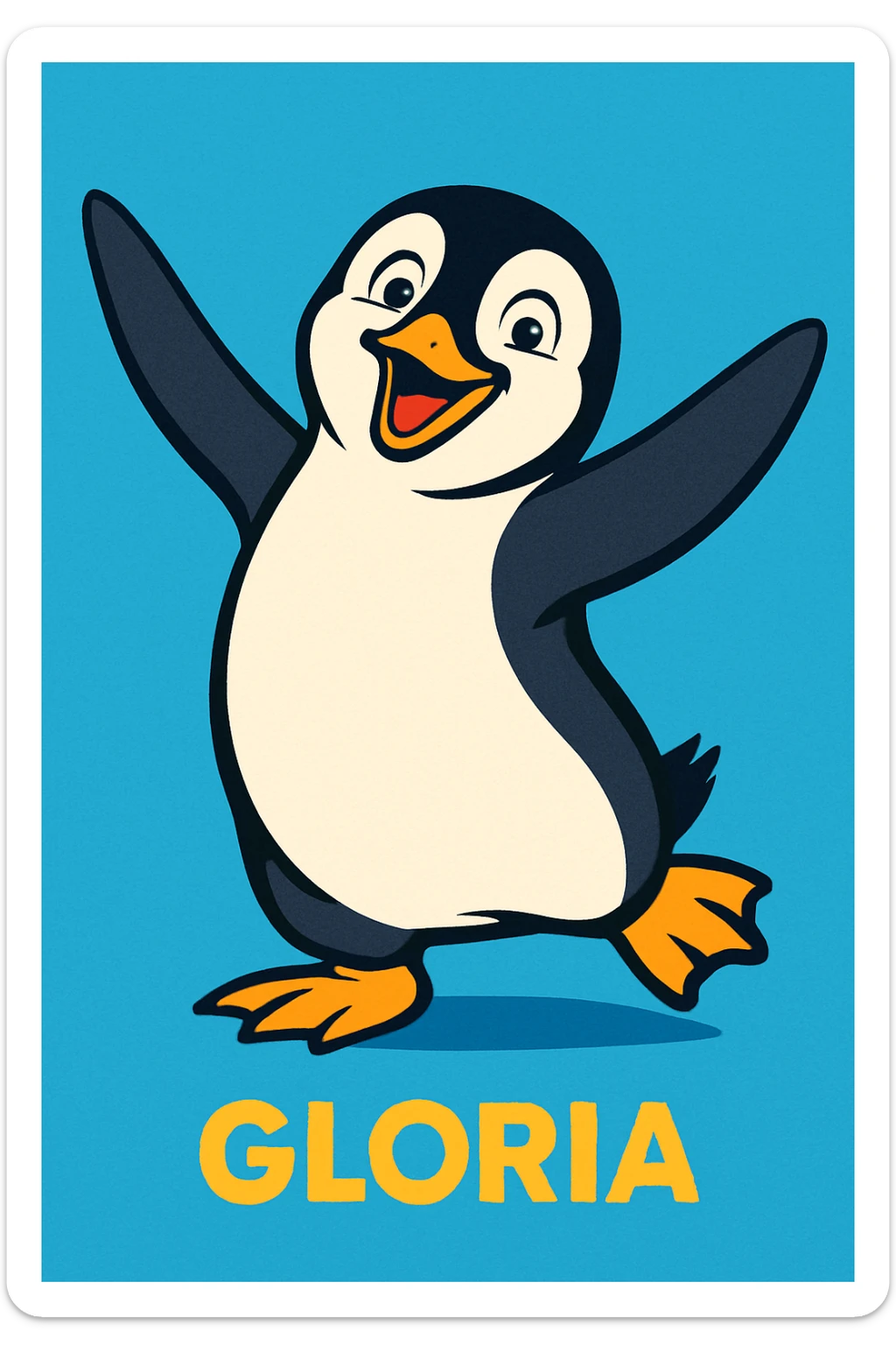Gloria the penguin from Happy Feet, smiling and flapping her wings, playful cartoon style sticker