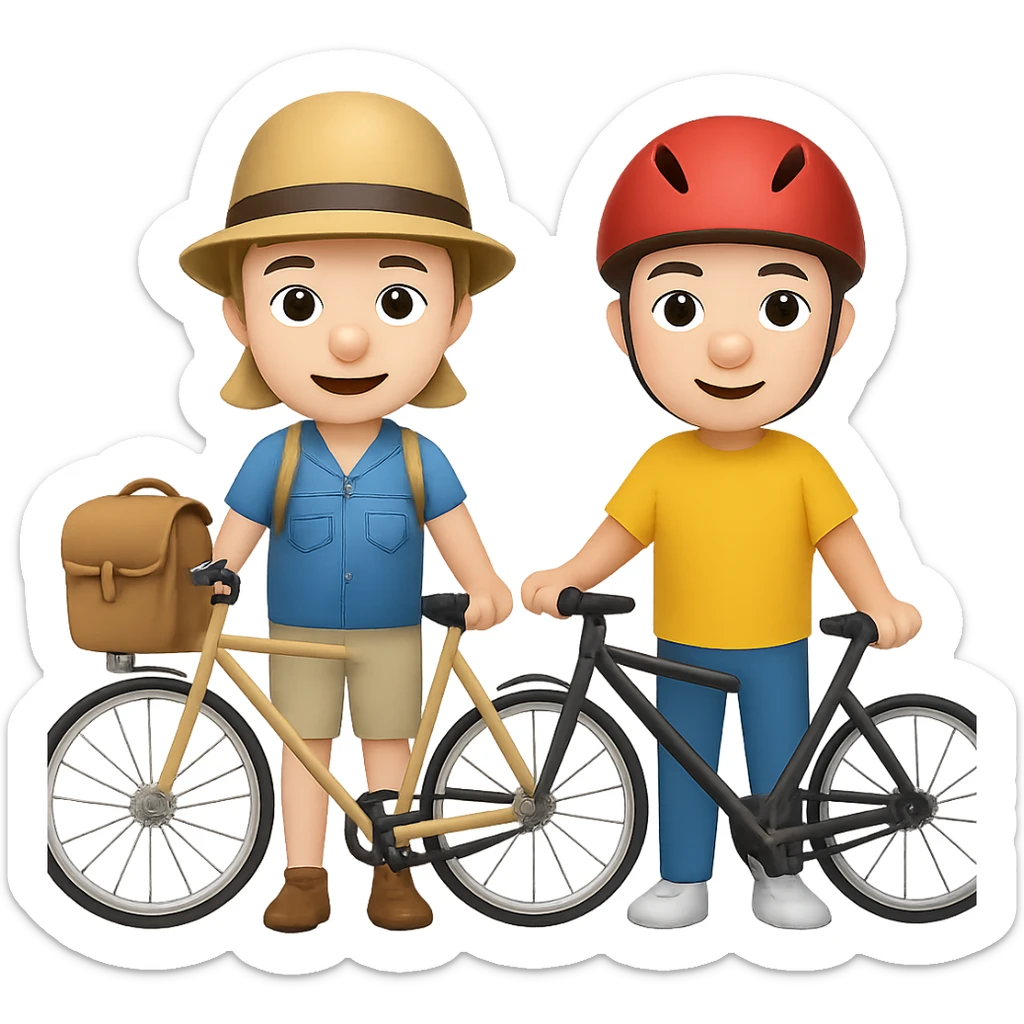 Add another biker next to the tourist in the style of emoji (apple style emojis). Keep the emoji style and no background. sticker