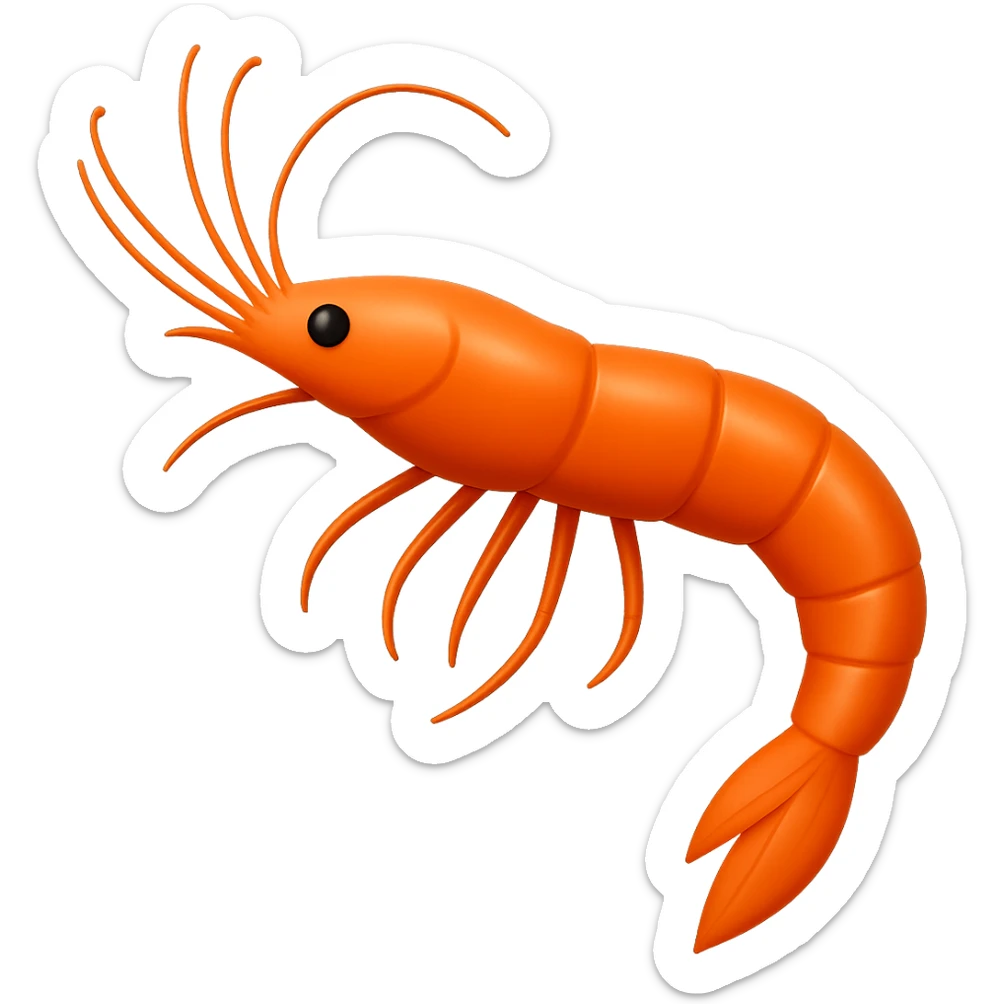 Remove 3 to 4 legs from the orange shrimp, keeping the rest of the shrimp unchanged and natural. Preserve the transparent background. Maintain the original style and natural look of the shrimp. sticker