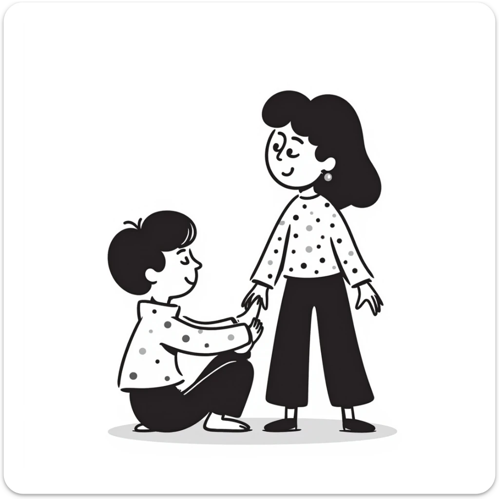 A girl smiling and standing near a little boy, he is on the floor laughing, she wiggling her toes between his thighs tickling him sticker