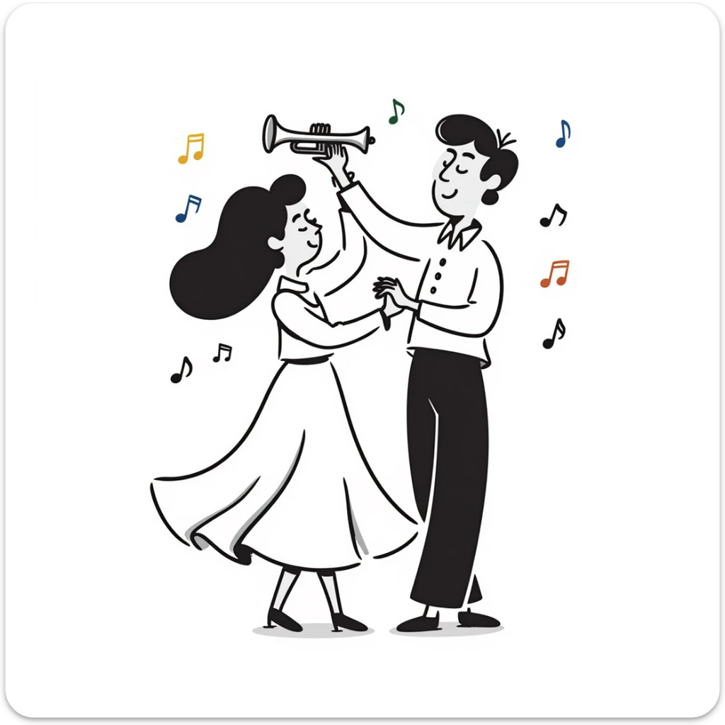 Colombian salsa dancing couple with musical notes, trumpet, and Colombian flag colors sticker