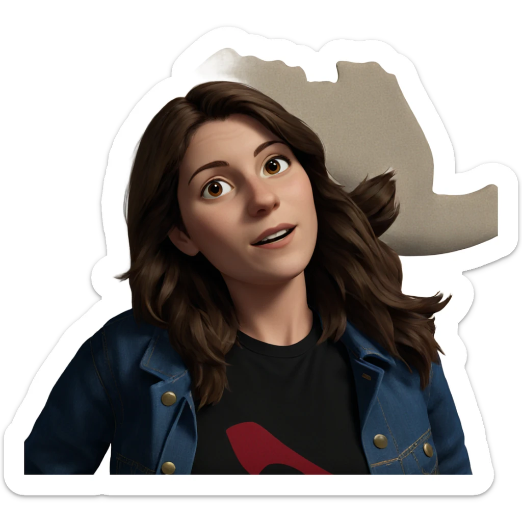 brown hair in denim jacket sticker