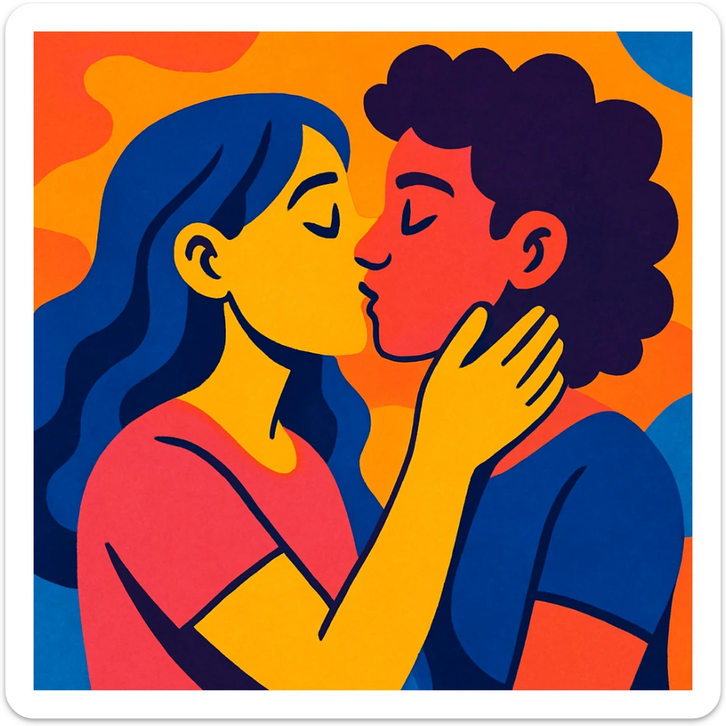 two women kissing, vibrant, expressive art style sticker