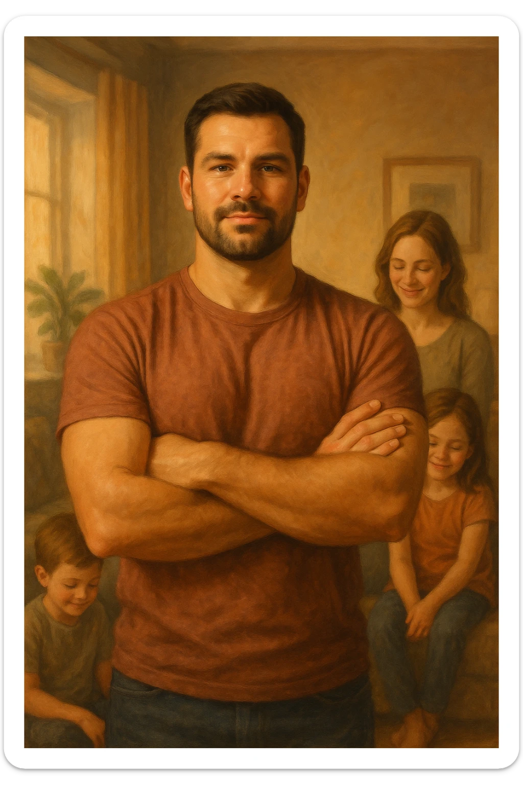 UOMO A BRACCIA CONSERTE CHE TRASMETTE PROTEZIONE PER LA SUA FAMIGLIA sticker