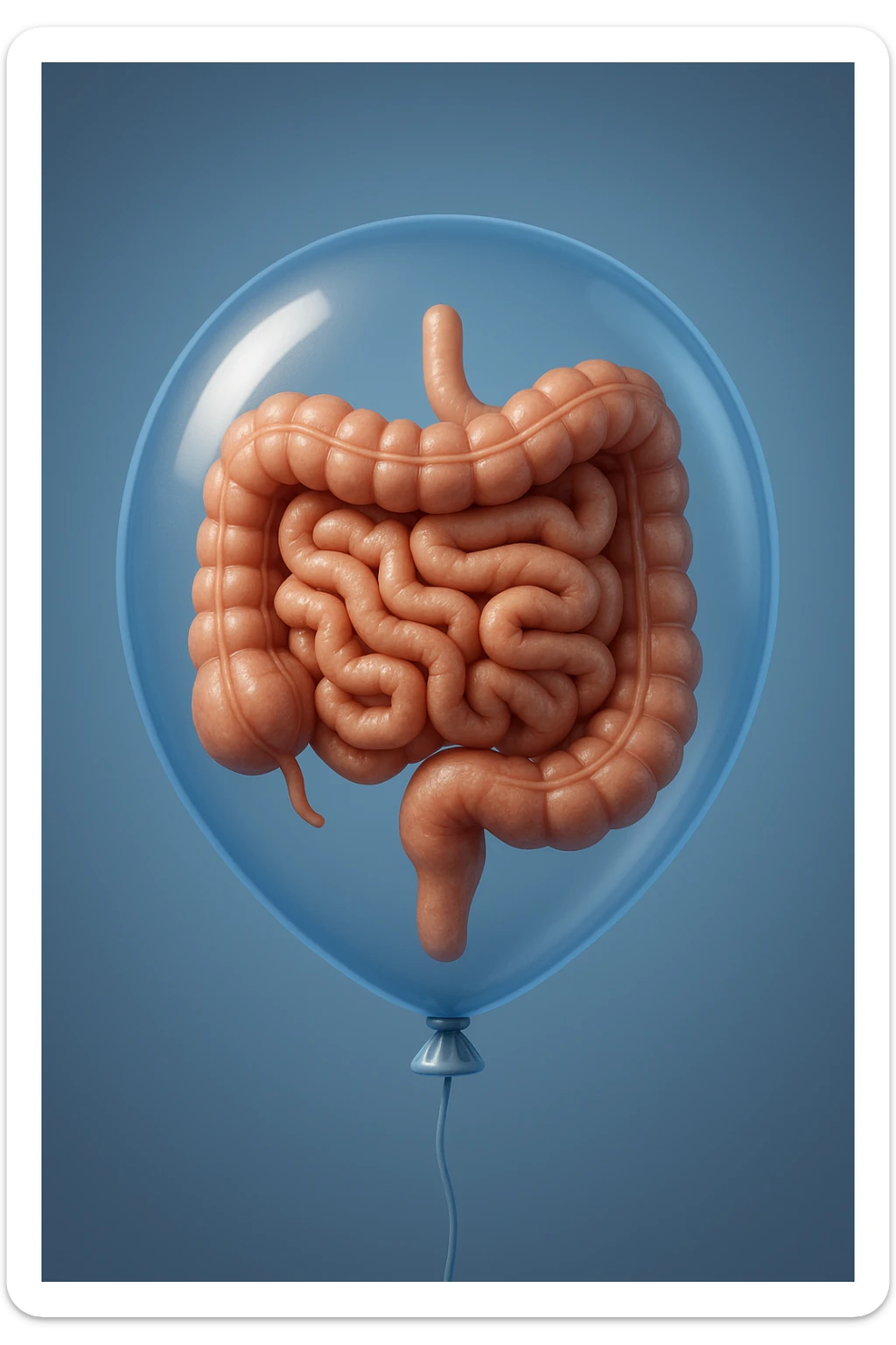 EMOJI STILE IPHONE 3D DI UN INTESTINO CHIUSO IN UN PALLONCINO CHE SIMBOLEGGIA GONFIORE, IPERREALISTICA 4K sticker