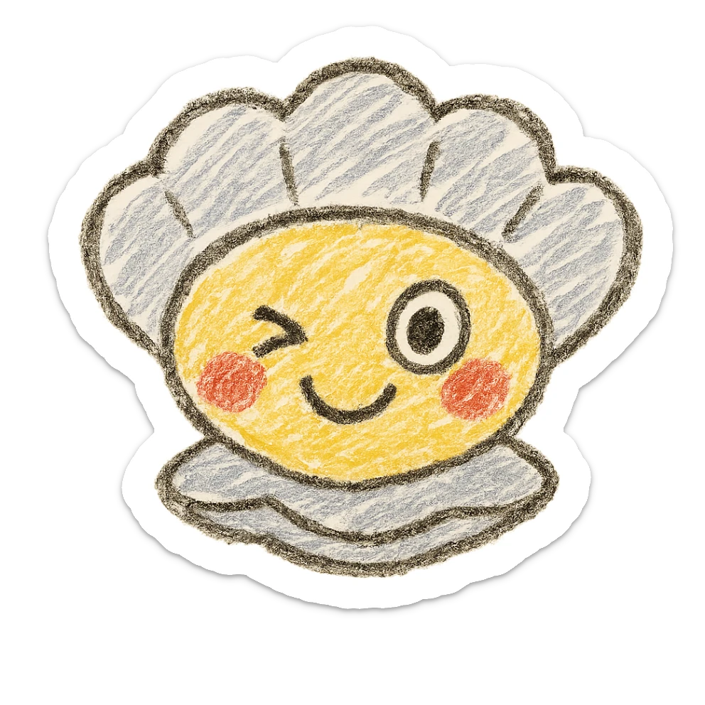 cute oyster with a winking expression, children doodle style sticker