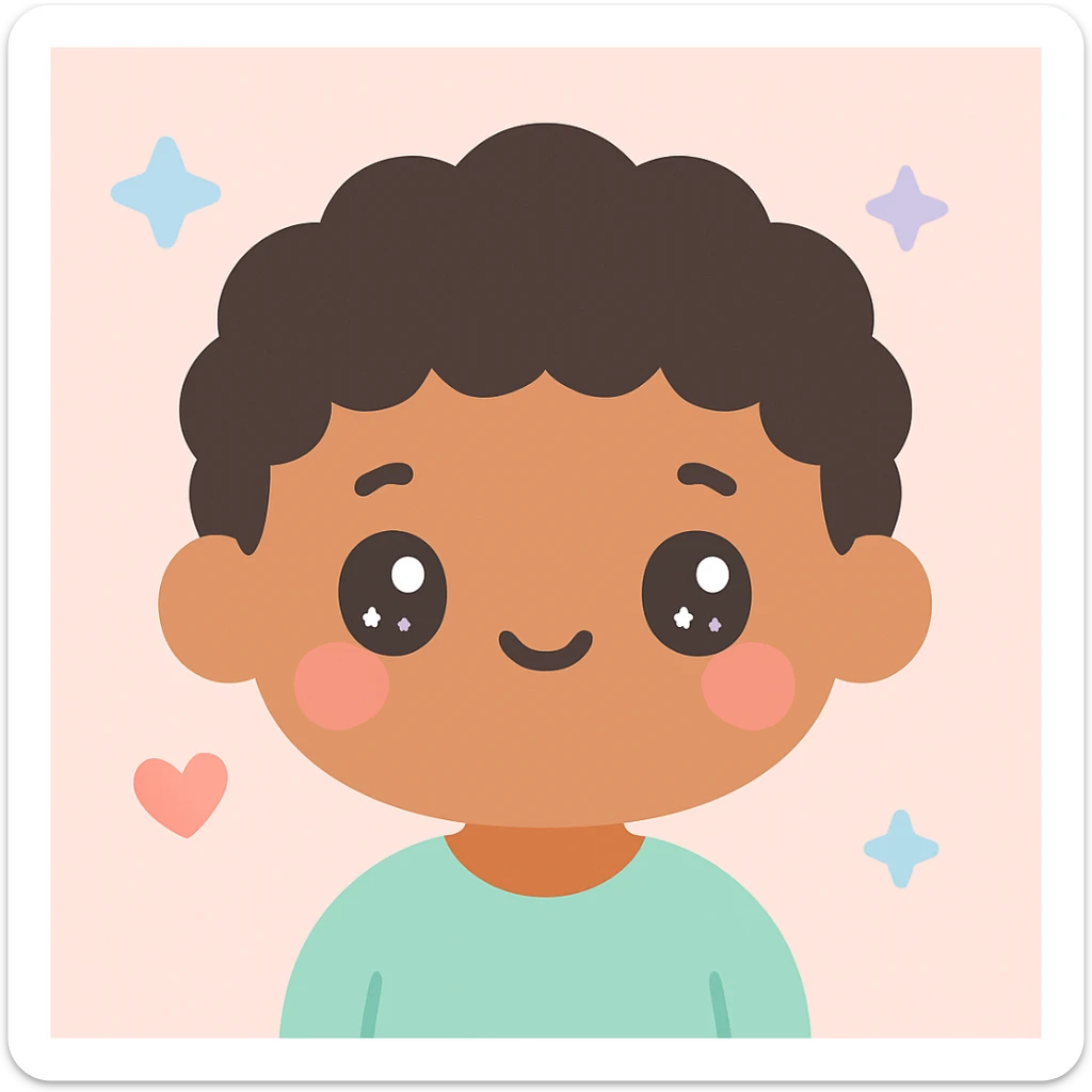 character emoji with tan skin and short black curly hair sticker